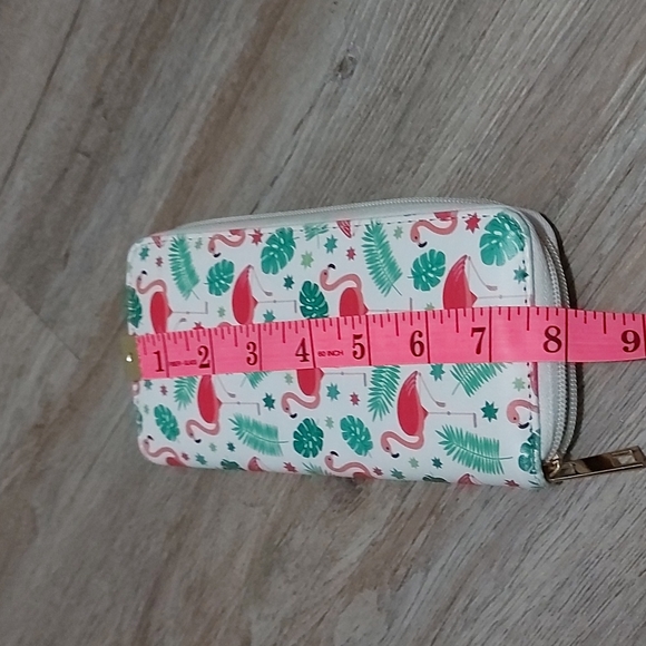 Flamingo pattern zippered wallet, green/pink color - Picture 5 of 5